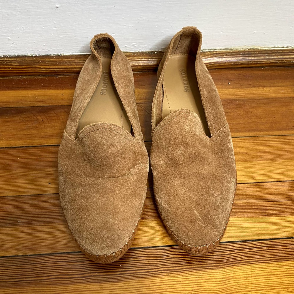 Soludos Tan Venetian Soft Cowhide Suede Slip On Round Toe Loafers - Picture 4 of 10